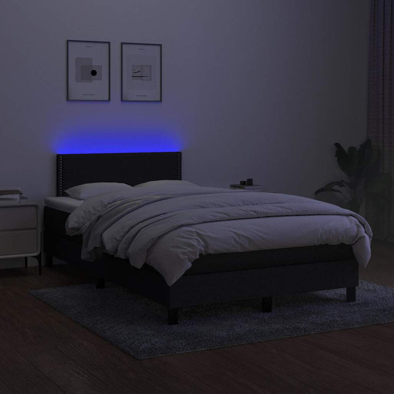 Pat cu arcuri, saltea și LED, negru, 120x200 cm, textil