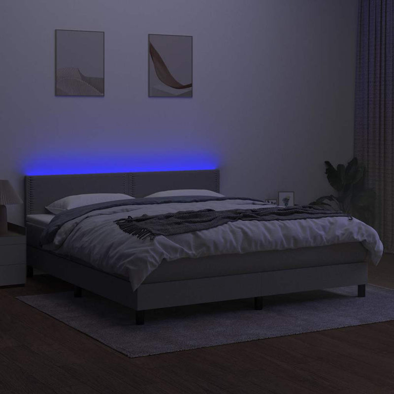 Pat cu arcuri, saltea și LED, gri deschis, 180x200 cm, textil