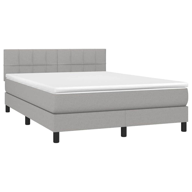 Pat cu arcuri, saltea și LED, gri deschis, 140x190 cm, textil