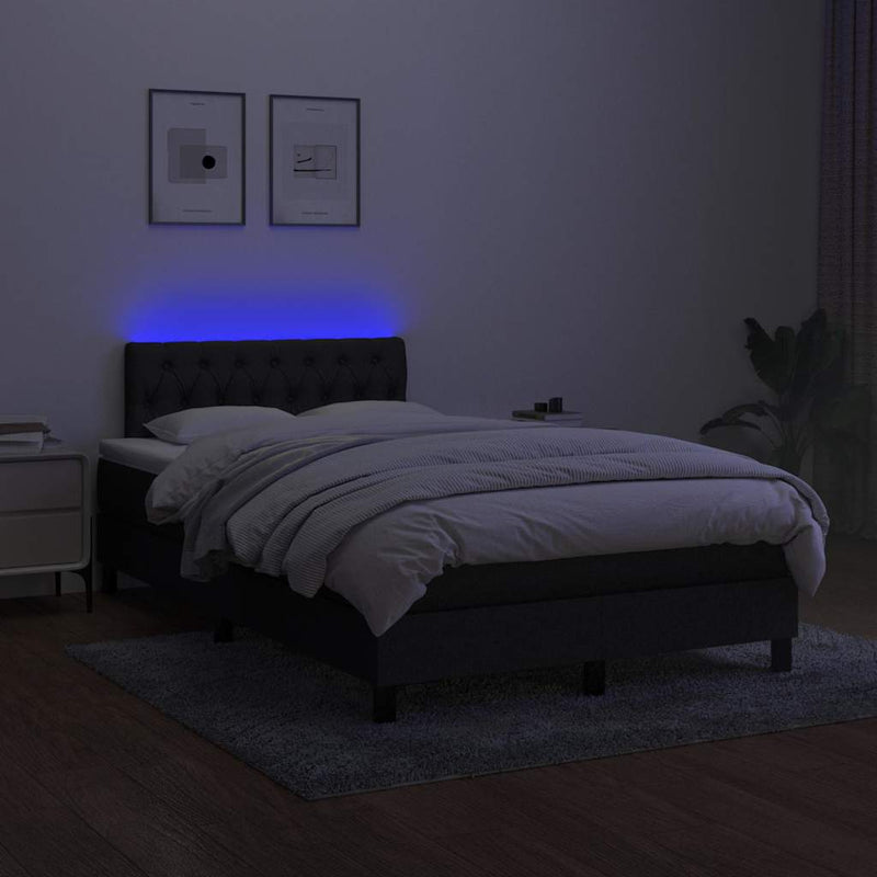 Pat cu arcuri, saltea și LED, negru, 120x200 cm, textil