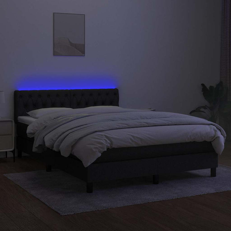 Pat cu arcuri, saltea și LED, negru, 140x200 cm, textil