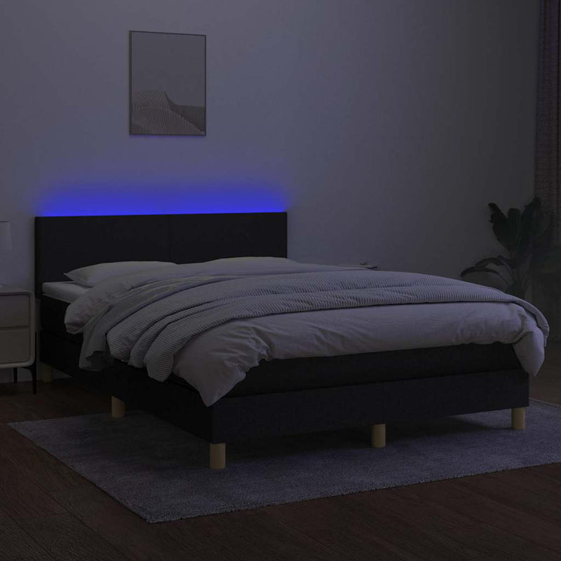 Pat cu arcuri, saltea și LED, negru, 140x190 cm, textil