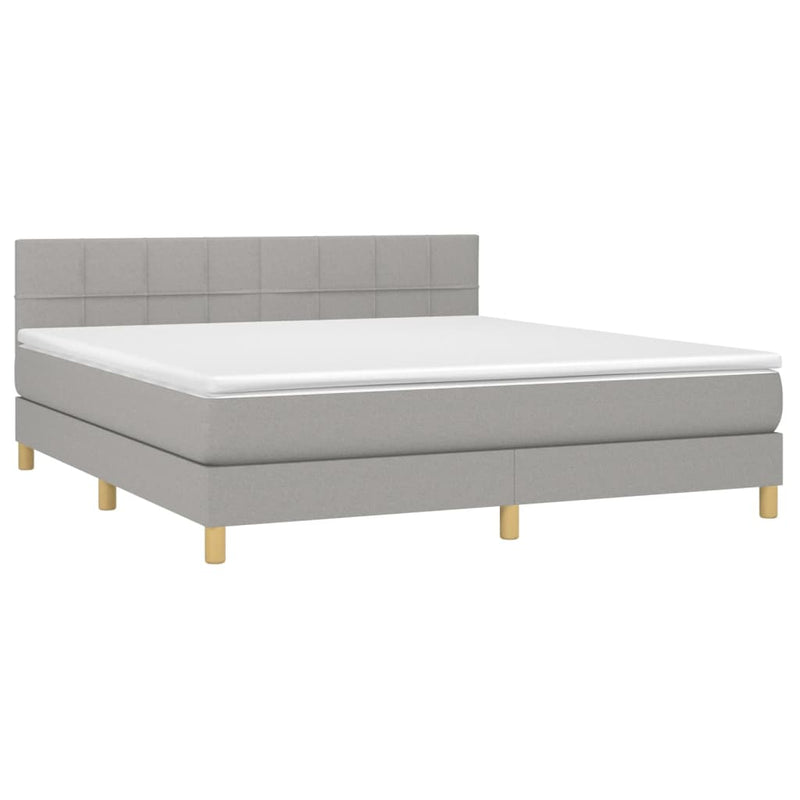 Pat cu arcuri, saltea și LED, gri deschis, 160x200 cm, textil