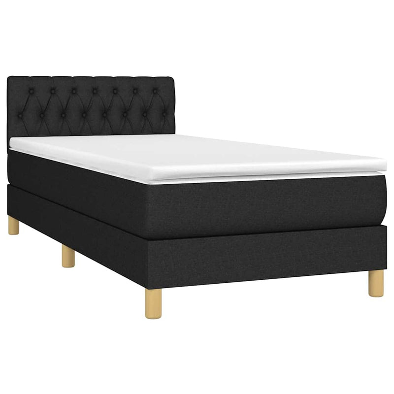 Pat cu arcuri, saltea și LED, negru, 90x190 cm, textil