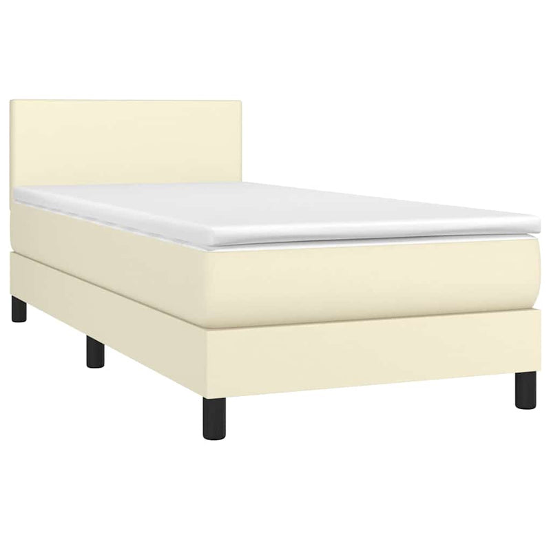 Pat continental cu saltea și LED, crem, 80x200 cm, piele eco