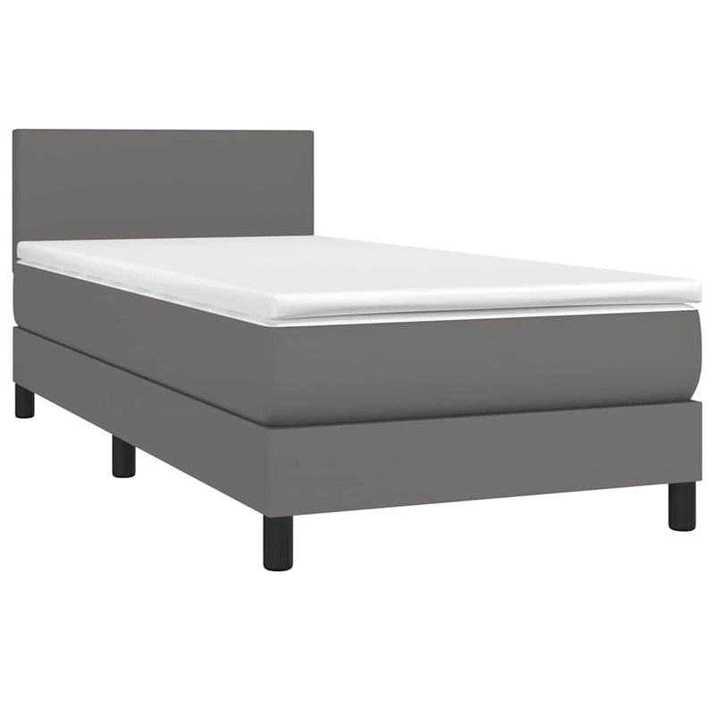 Pat cu arcuri, saltea și LED, gri, 90x200 cm, piele ecologică