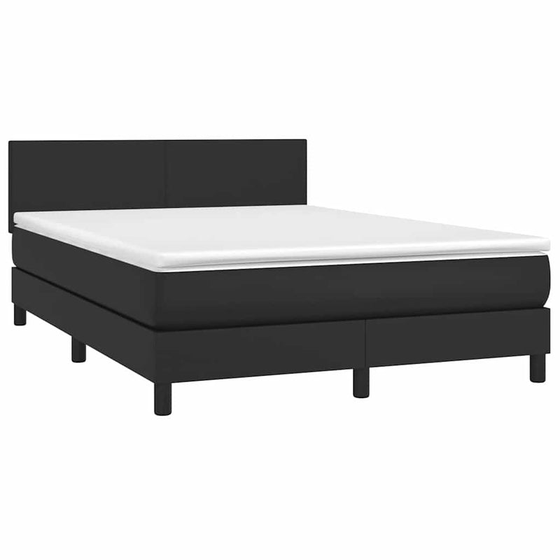 Pat continental cu saltea & LED, negru, 140x190 cm, piele eco