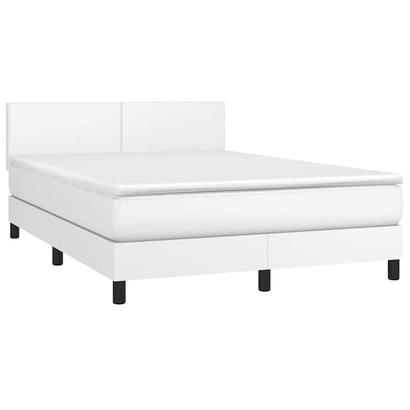 Pat cu arcuri, cu saltea & LED, alb, 140x190 cm, piele eco