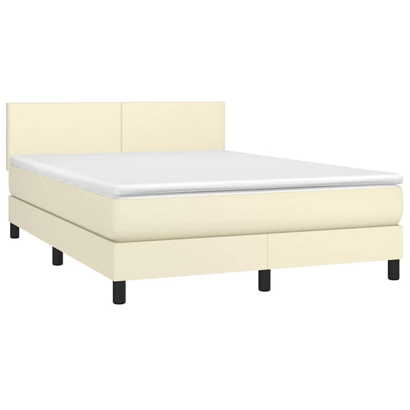 Pat cu arcuri, cu saltea & LED, crem, 140x190 cm, piele eco