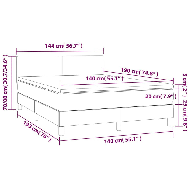 Pat cu arcuri, cu saltea & LED, crem, 140x190 cm, piele eco