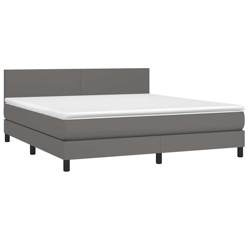 Pat cu arcuri, saltea și LED, gri, 160x200 cm, piele ecologică