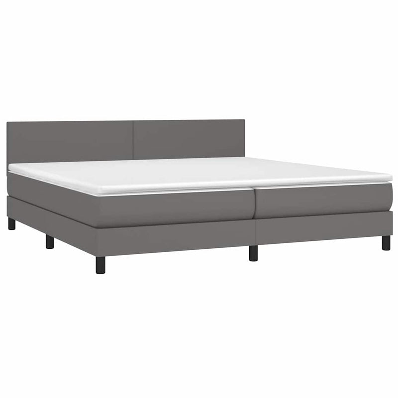 Pat cu arcuri, saltea și LED, gri, 200x200 cm, piele ecologică