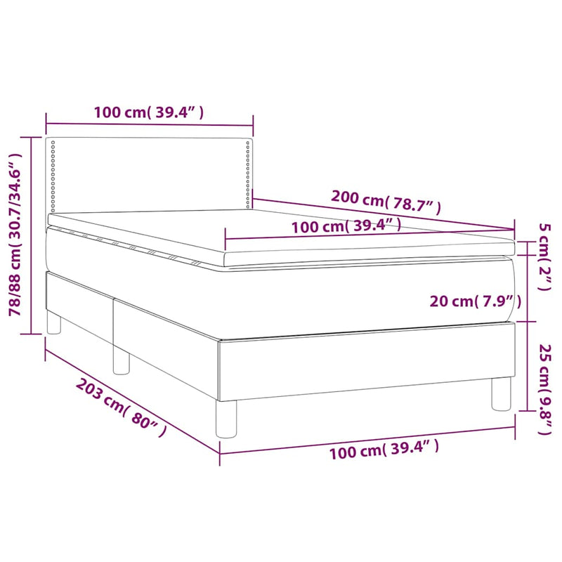 Pat cu arcuri, saltea și LED, alb, 100x200 cm, piele ecologică