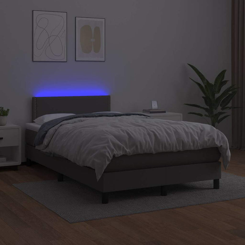 Pat cu arcuri, saltea și LED, gri, 120x200 cm, piele ecologică