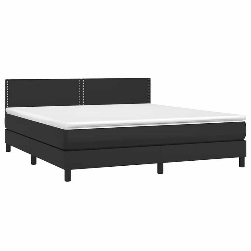 Pat cu arcuri, saltea și LED, negru, 180x200cm, piele ecologică