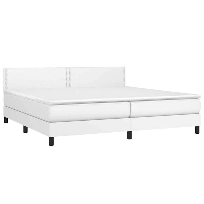 Pat cu arcuri, saltea și LED, alb, 200x200 cm, piele ecologică