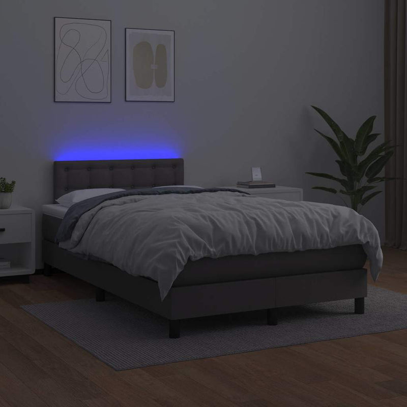 Pat cu arcuri, saltea și LED, gri, 120x200 cm, piele ecologică