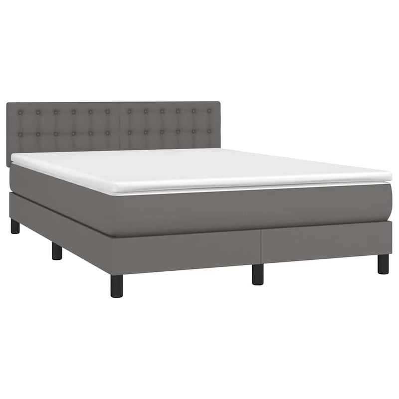 Pat cu arcuri, cu saltea & LED, gri, 140x190 cm, piele eco