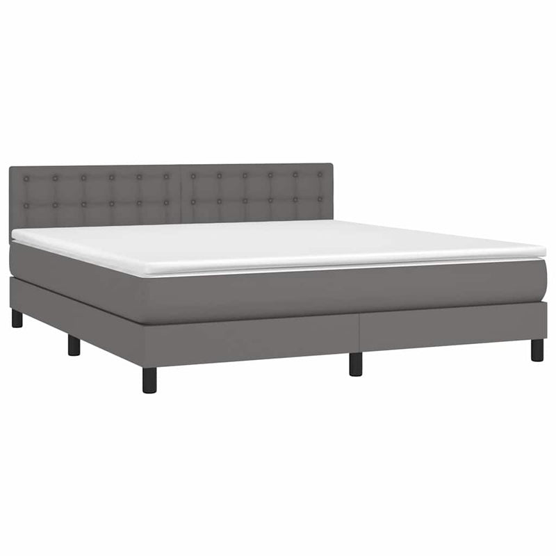 Pat cu arcuri, saltea și LED, gri, 160x200 cm, piele ecologică