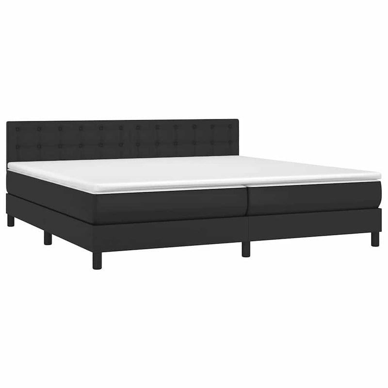 Pat cu arcuri, saltea și LED, negru, 200x200cm, piele ecologică