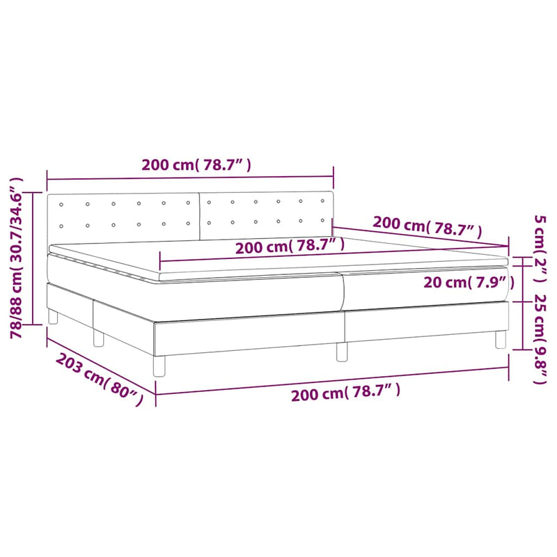 Pat cu arcuri, saltea și LED, negru, 200x200cm, piele ecologică