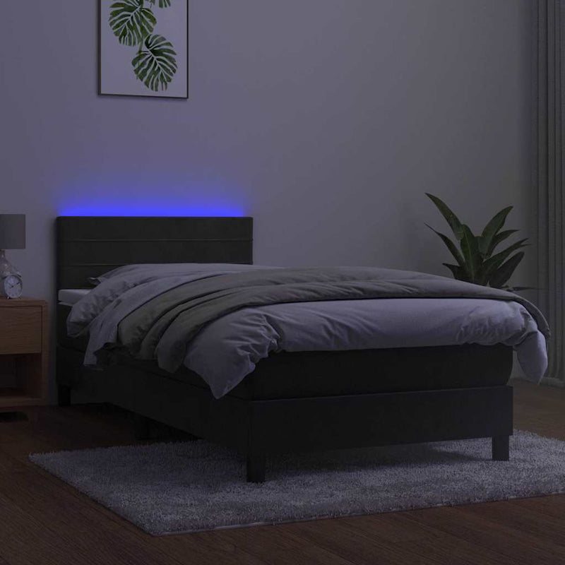 Pat continental cu saltea și LED, gri închis, 80x200 cm catifea