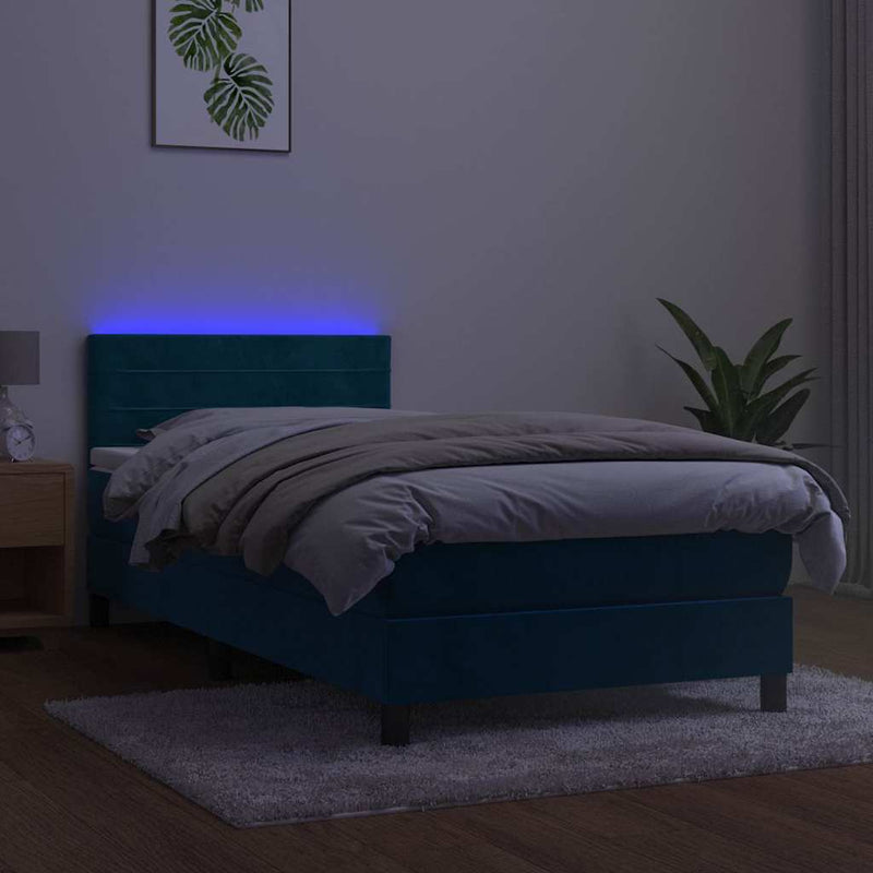 Pat continental cu saltea&LED albastru închis 80x200 cm catifea