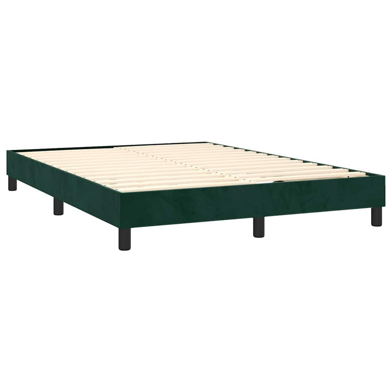 Pat cu arcuri, saltea și LED, verde închis, 140x190 cm, catifea