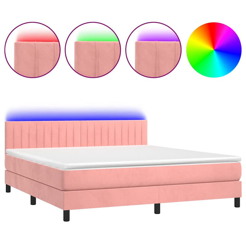 Pat continental cu saltea & LED, roz, 120x200 cm, catifea