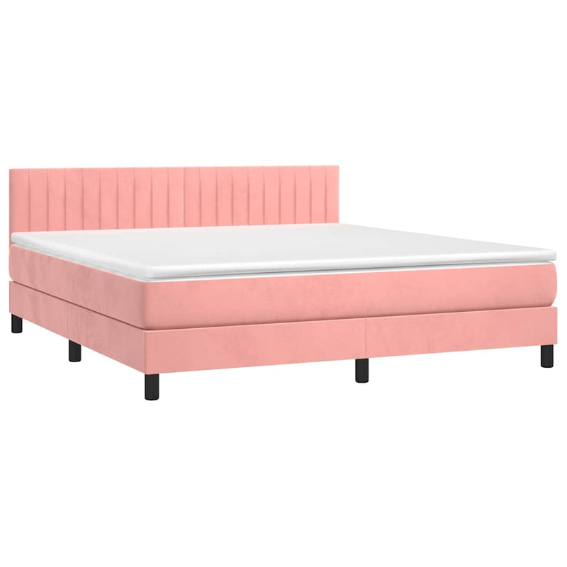 Pat continental cu saltea & LED, roz, 120x200 cm, catifea