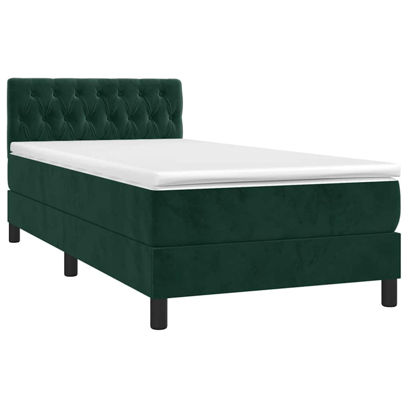 Pat continental cu saltea și LED verde închis 80x200 cm catifea