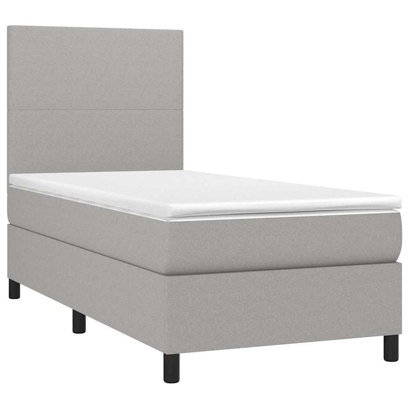 Pat cu arcuri, saltea și LED, gri deschis, 90x190 cm, textil