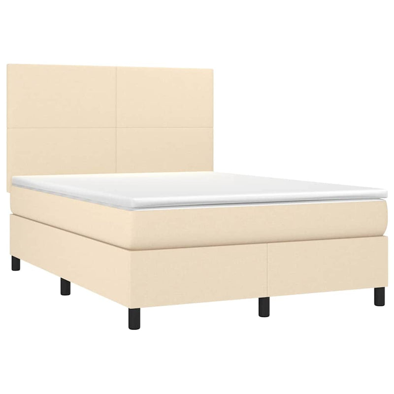 Pat cu arcuri, saltea și LED, crem, 140x190 cm, textil
