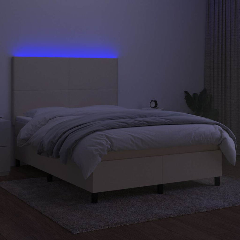 Pat cu arcuri, saltea și LED, crem, 140x190 cm, textil