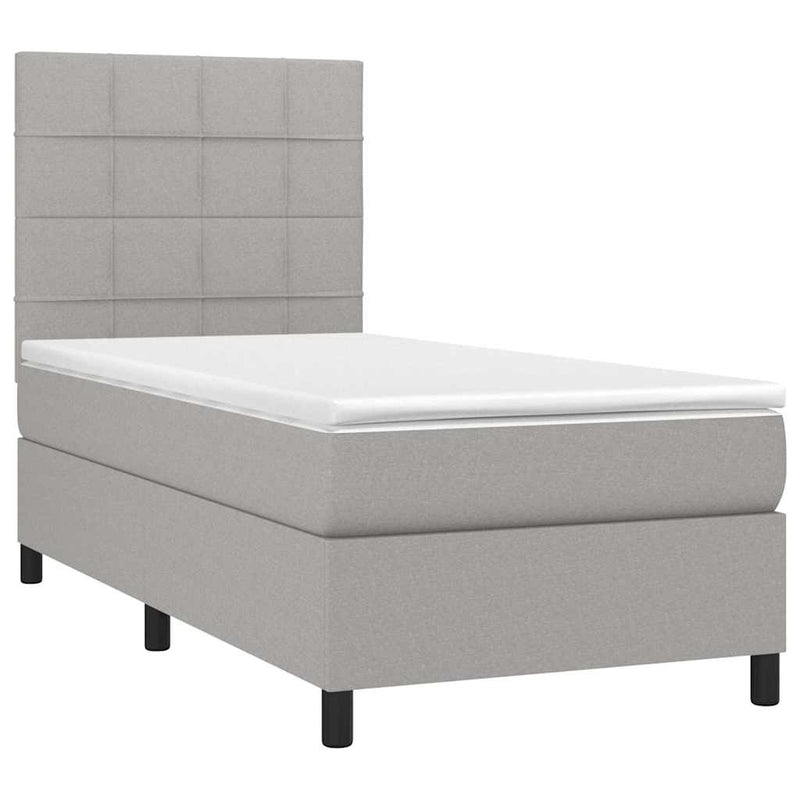 Pat cu arcuri, saltea și LED, gri deschis, 90x190 cm, textil