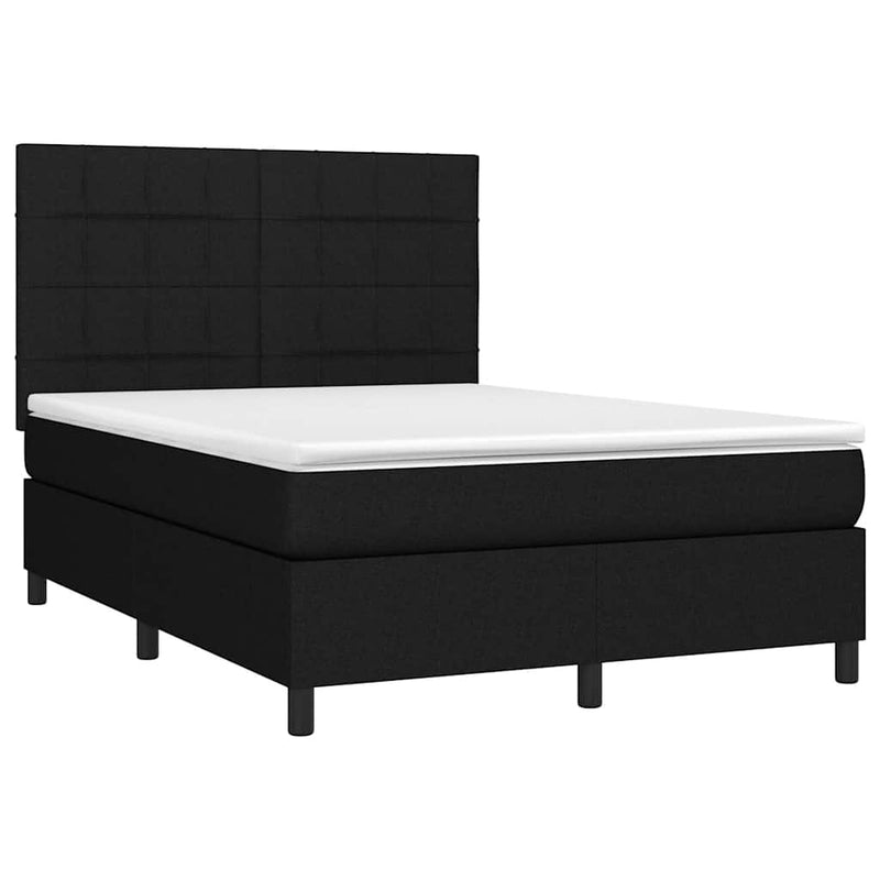 Pat cu arcuri, saltea și LED, negru, 140x200 cm, textil
