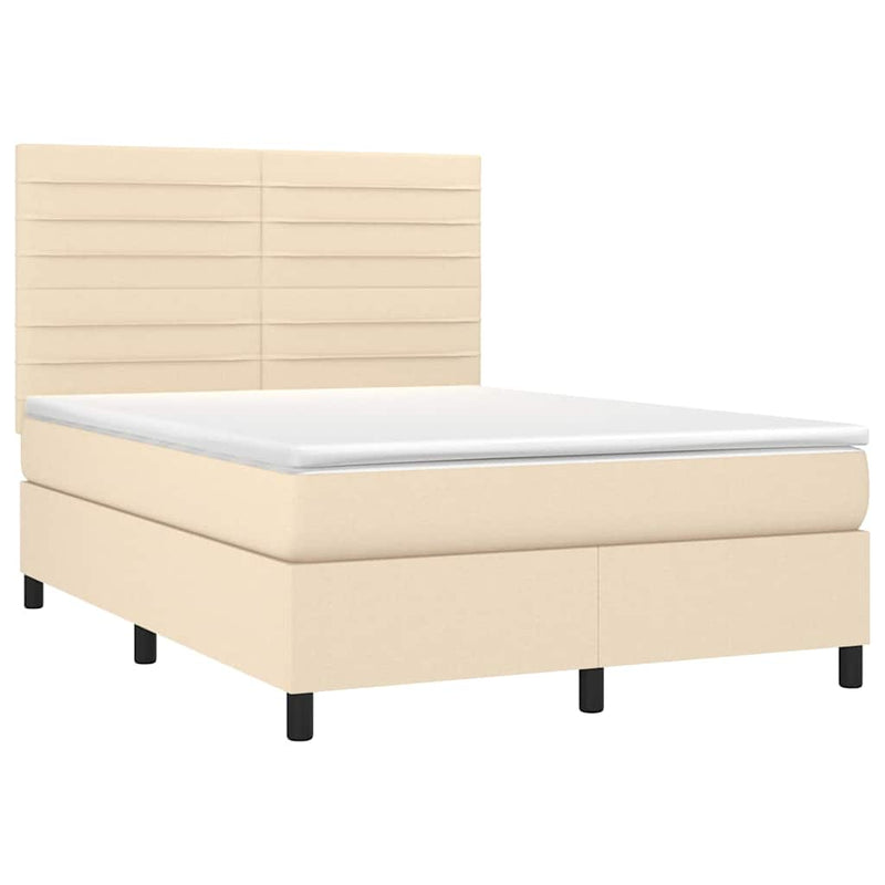 Pat cu arcuri, saltea și LED, crem, 140x190 cm, textil