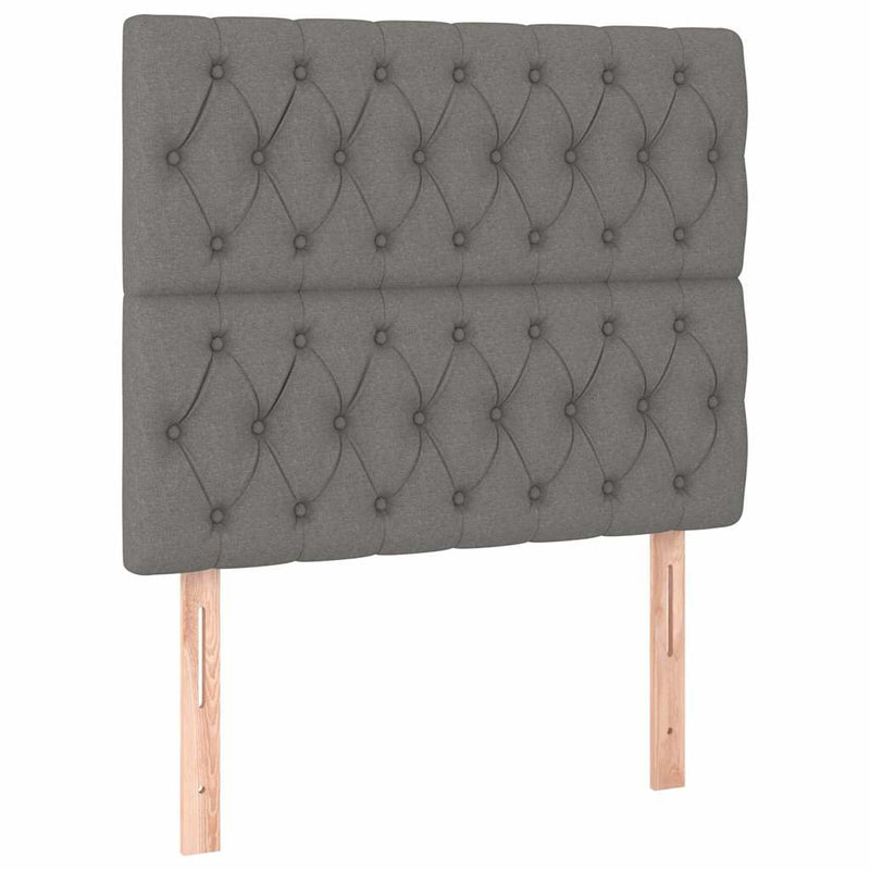 Pat cu arcuri, saltea și LED, gri închis, 90x190 cm, textil