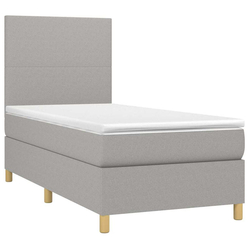 Pat cu arcuri, saltea și LED, gri deschis, 90x190 cm, textil