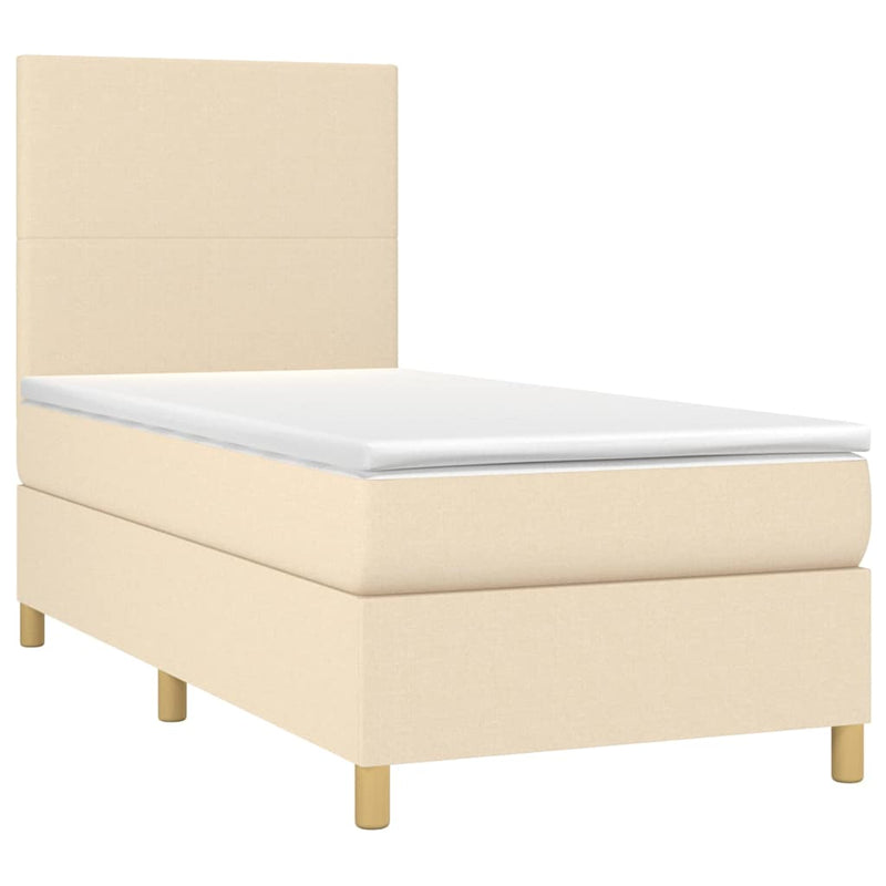 Pat cu arcuri, saltea și LED, crem, 100x200 cm, textil