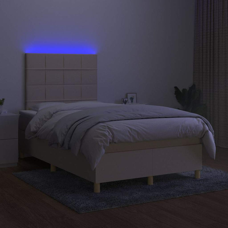 Pat cu arcuri, saltea și LED, crem, 120x200 cm, textil