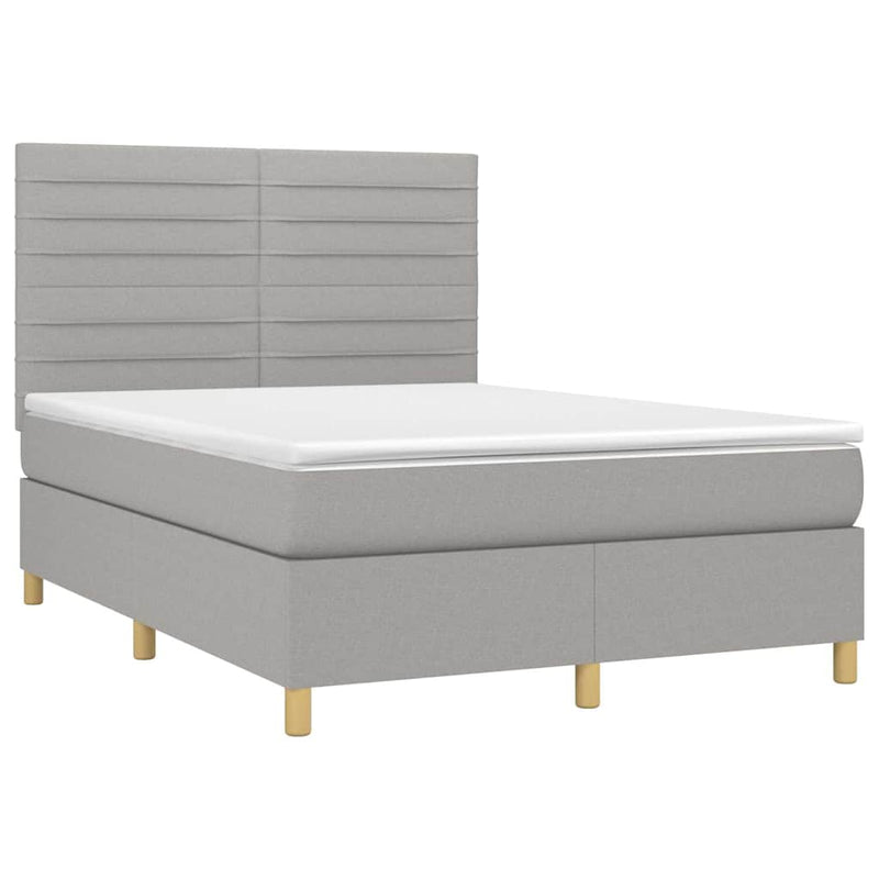 Pat cu arcuri, saltea și LED, gri deschis, 140x190 cm, textil