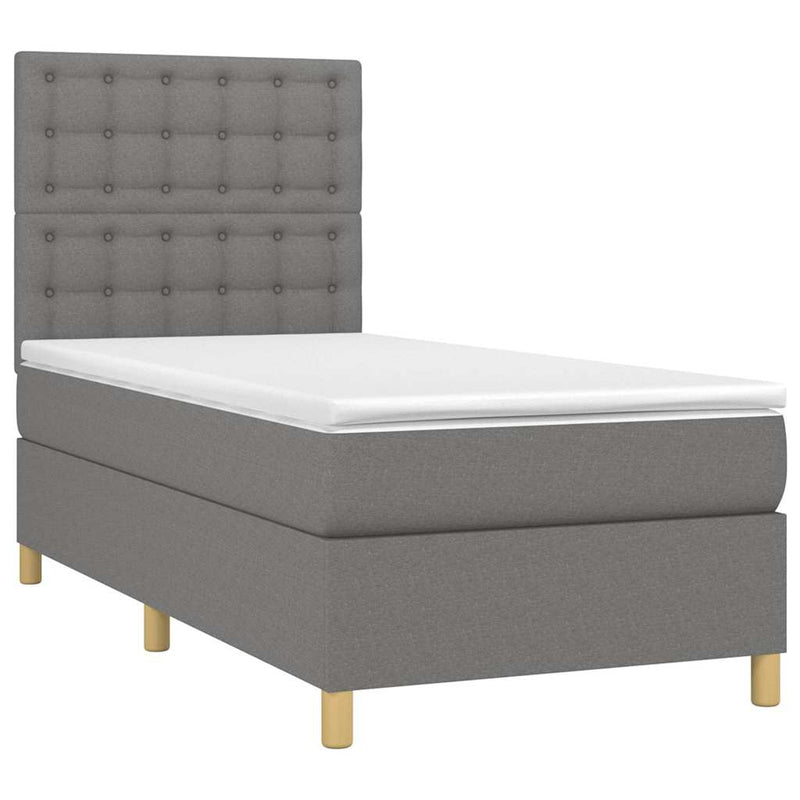 Pat cu arcuri, saltea și LED, gri închis, 90x190 cm, textil