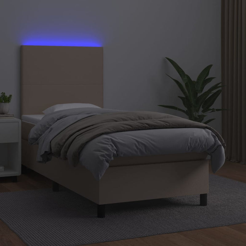 Pat cu arcuri, cu saltea și LED cappuccino 100x200 cm piele eco