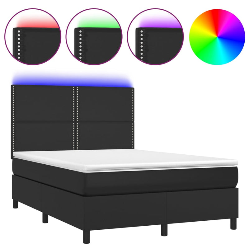 Pat box spring cu saltea, negru, 140x190 cm, piele ecologică