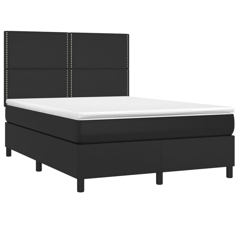 Pat box spring cu saltea, negru, 140x190 cm, piele ecologică