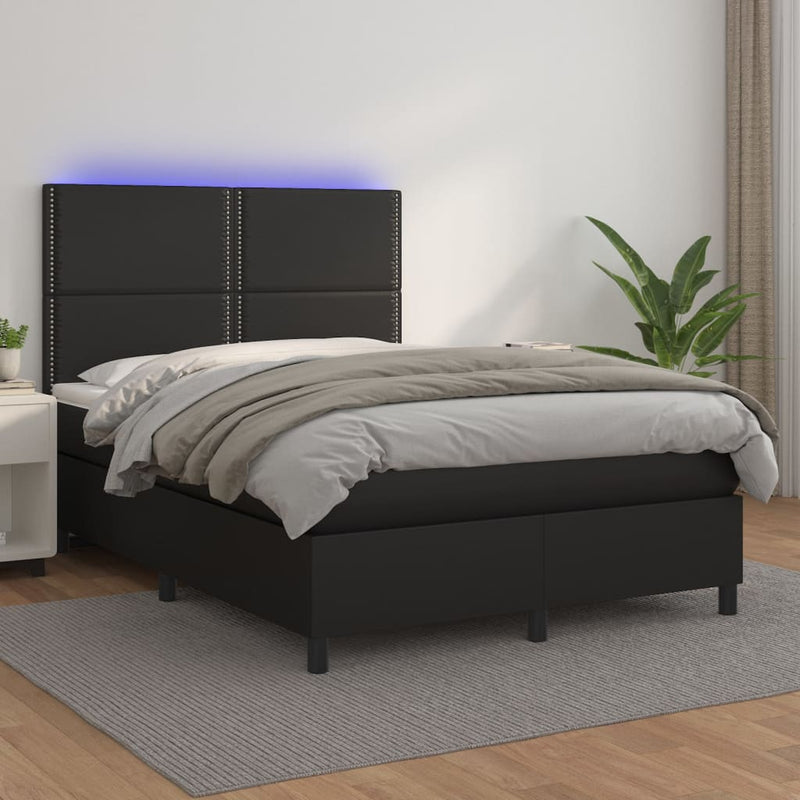 Pat box spring cu saltea, negru, 140x190 cm, piele ecologică