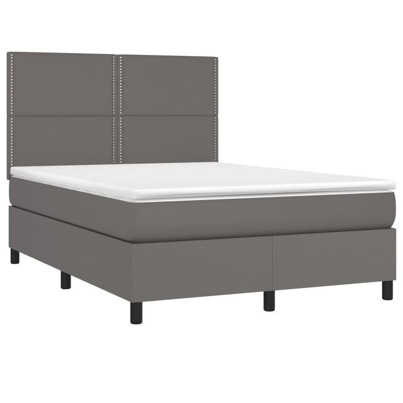 Pat cu arcuri, cu saltea & LED, gri, 140x190 cm, piele eco