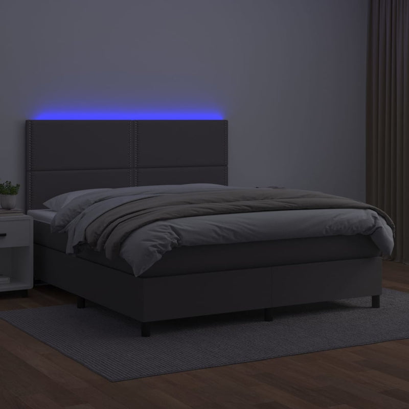 Pat cu arcuri, saltea și LED, gri, 140x200 cm, piele eco