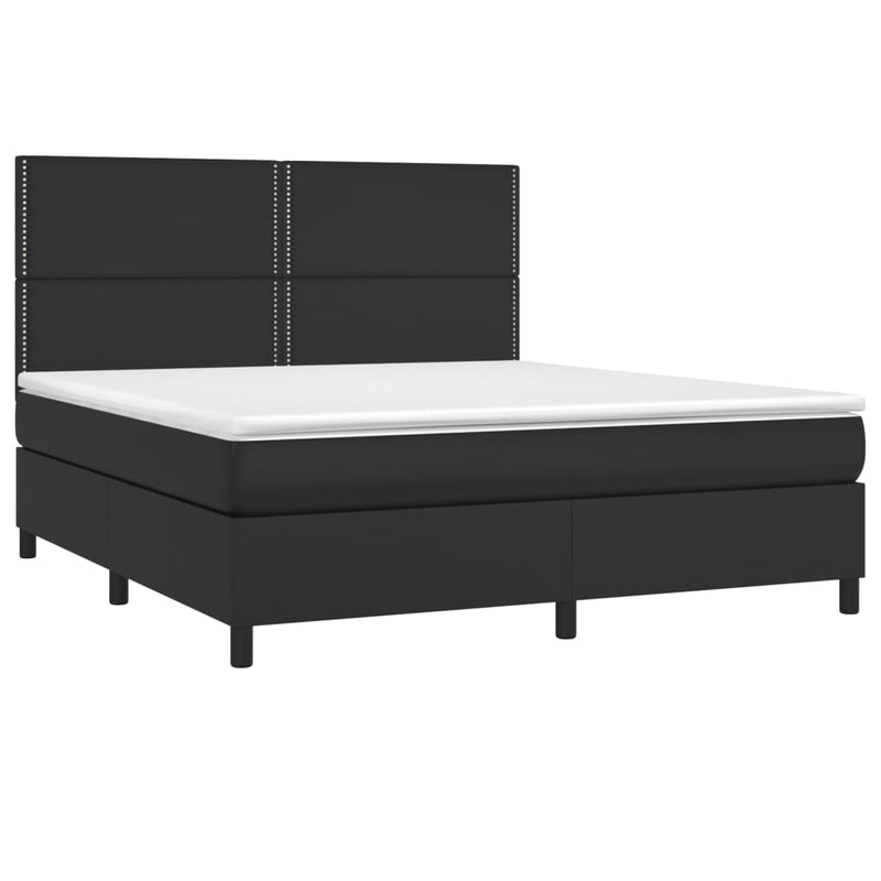 Pat cu arcuri, saltea și LED, negru, 180x200cm, piele ecologică